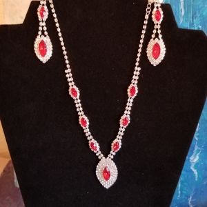 Silvertone Rhinestone Neclace with Matching Earrings